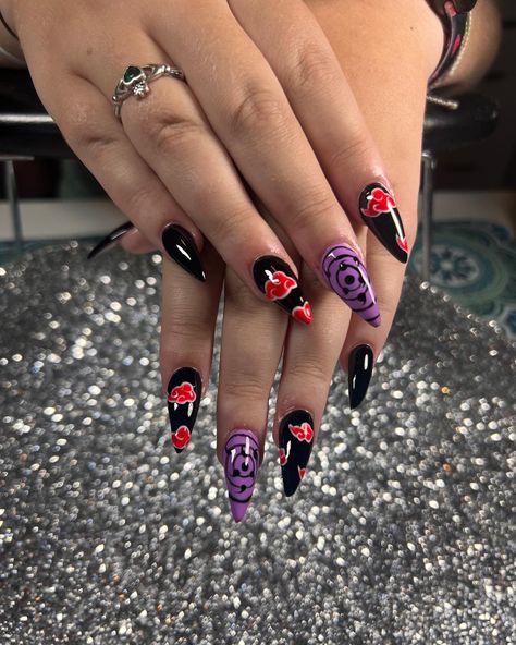 Akatsuki Nail Art, Kakashi Nails, Itachi Nails, Naruto Nail Art, Akatsuki Nails, Pikachu Nails, Naruto Nails, Biab Nail, Anime Nail