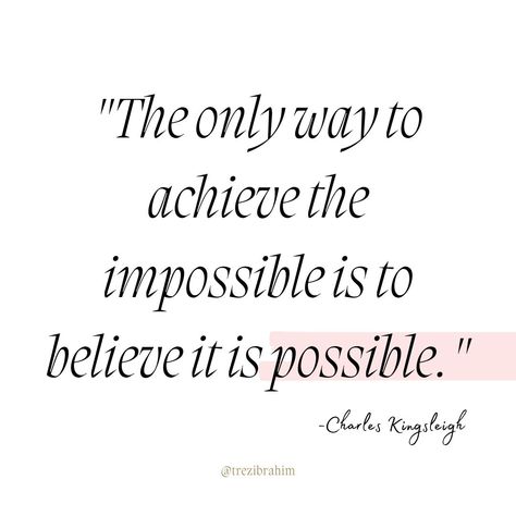 The only way to achieve the impossible is to believe it is possible.✨ ~Charles Kingsleigh  When we shift our mindset to believe in possibility, doors we never saw before begin to open.🔥  The limits we once felt start to fade, and we tap into a powerful strength that propels us forward.🌟🌈  Believing in the impossible is the first step toward achieving it. Trust in your dreams, embrace your journey, and know that with the right mindset, anything can happen.💫💪 Make The Impossible Possible, Impossible Possible, Anything Can Happen, Right Mindset, The Impossible, Believe In Yourself, Wise Quotes, The Only Way, First Step