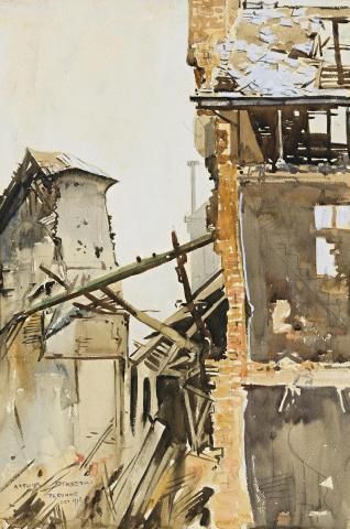 Arthur Streeton - Damaged Buildings, Peronne 1918 Arthur Streeton, Watercolour And Pencil, Buildings Artwork, Growth And Decay, Building Painting, Building Drawing, Building Art, Urban Architecture, Pencil On Paper