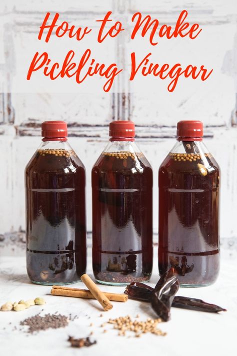 Pickling vinegar is so quick and easy to make; a few minutes of preparation will reap dividends when it comes to preserving and chutney making time with this delicious spice infused vinegar.  #preserving #pickling #chutneymaking  via @fussfreeflavour Pickling Vinegar Recipe, Make Pickles, Infused Vinegars, How To Make Pickles, Cooking The Perfect Steak, Country Recipes, Summer Harvest, Homemade Pickles, British Food