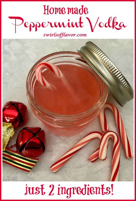 With just two ingredients, you can make our seasonal and festive Homemade Peppermint Vodka! Perfect for holiday gift giving too! #swirlsofflavor #peppermint #candycane #vodka #flavoredvodka Peppermint Moonshine Recipe, Diy Liquors, Homemade Liqueur, Liqueur Recipes, Peppermint Vodka, Peppermint Bark Cookie, Vodka Infused, Moonshine Recipe, Festive Holiday Desserts