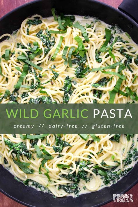 Pasta Recipes For Lunch, Garlic Pasta Recipe, Wild Garlic Pesto, Cashew Cream Sauce, Dairy Free Pasta, Pasta Varieties, Quick Vegan Meals, Vegetarian Meal Plan, Veggie Dinner