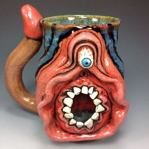 Weird Crafts For Adults, Weird Mugs Aesthetic, Weird Cups, Weird Ceramics, Weird Mugs, Weird Pottery, Aberrant Ceramics, Ceramic Monsters, Bright Furniture