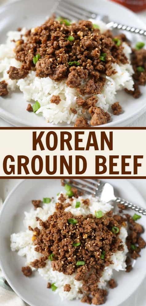 Korean Ground Beef is a flavorful dinner that's ready in just 20 minutes! Ground beef simmered in a sweet and spicy Korean barbecue inspired sauce. Sweet And Spicy Korean Beef, Korean Beef Sauce, Spicy Ground Beef Recipes, Korean Bbq Ground Beef, Quick Meals With Ground Beef, Ground Beef Recipes With Rice, Easy International Recipes, Asian Ground Beef Recipes, Korean Beef Recipe