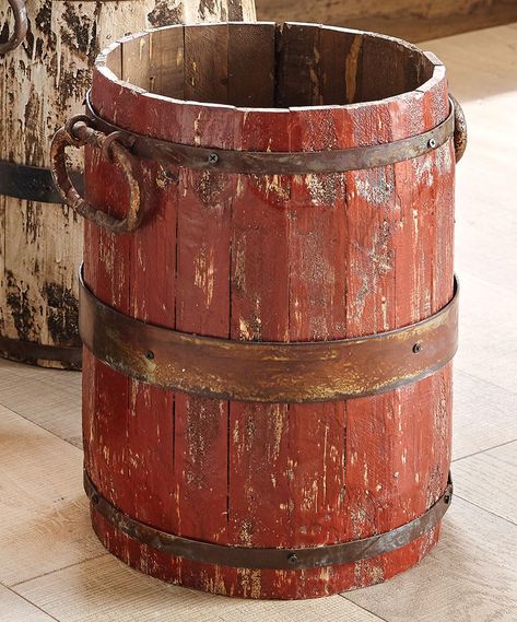 PRICES MAY VARY. 60 Day No Hassle Returns Exclusive Item - Add western style to any room with these wood and iron buckets featuring a weathered red finish. 15"Dia. x 18"H. Rustic Furniture Decor, Antique Bucket, Black Forest Decor, Primitive Homes, Vintage Cabin, Western Furniture, Kitchen Window Treatments, Primitive Furniture, Rustic Outdoor