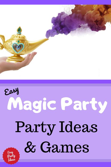 Magic Party Ideas and Games! | Easy Party Ideas and Games #magician #magicparty #partyideas #easypartyideas Magician Birthday Party Games, Magic Birthday Party Games, Magic Party Food Ideas, Magic Decorations Party, Magic Mixies Birthday Party, Magic Mixie Birthday Party, Magician Birthday Party For Kids, Magic Birthday Party Theme, Magic Party Food