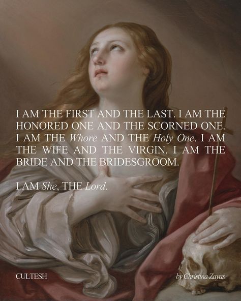 Oh, how I relate to thee. Perhaps because the blood of Mary Magdalene lives within all of us sisters? Sadly, the true identity of Mary Magdalene, her relationship with Jesus, and her gospels were buried. Though she was something far more radical and heretical than a pr*stitute, her identity was diminished and retold as someone far less significant to Christ. Mary was a leader among leaders, an apostle to the apostles, though sacred texts convinced us otherwise. In my own story, I was the... The Gospel Of Mary Magdalene, Mary Magdalene Aesthetic, Mary Magdalene Quotes, Mary Magdalene Art, Jesus And Mary Magdalene, Goddess Aesthetics, Mary Magdalene And Jesus, Catholic Aesthetic, Female Rage