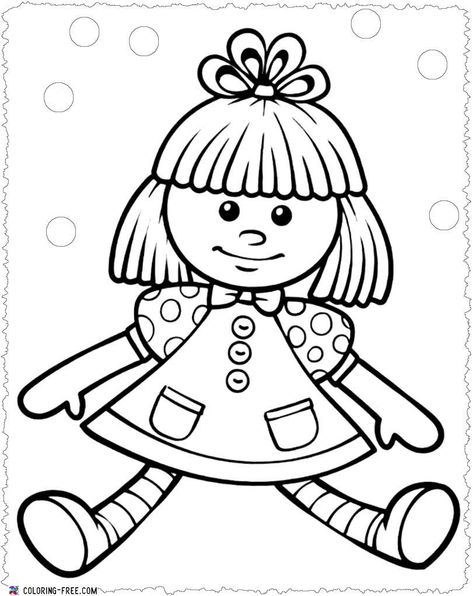 Dolls Coloring Pages - Printables Coloring-Free.Com Outline Images, Pattern Coloring Pages, Coloring Sheets For Kids, Clipart Black And White, Emotional Development, Color Free, Art Drawings For Kids, Christmas Girl, Rag Doll