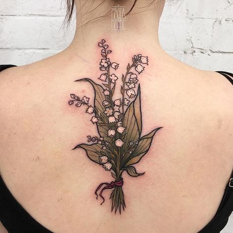 Lily Of The Valley Tattoo, Valley Tattoo, Art Nouveau Tattoo, Nouveau Tattoo, Torso Tattoos, Birth Flower Tattoos, Lily Tattoo, Red Tattoos, Aesthetic Tattoo