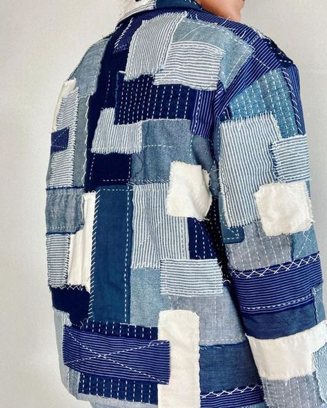 Sashiko Jacket, Boro Stitching, Patchwork Denim Jacket, Patchwork Fashion, Sashiko Embroidery, Denim Shirt Men, Patchwork Denim, Patchwork Jacket, Japanese Embroidery