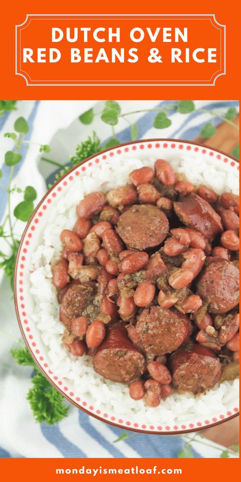 Instapot Red Beans And Rice Recipe, Red Beans And Sausage Recipe, Dutch Oven Red Beans And Rice, Cajun Red Beans And Rice, Instant Pot Red Beans And Rice Sausage, Authentic Cajun Red Beans And Rice Recipe, Rice In The Oven, Red Beans N Rice Recipe, Best Dutch Oven