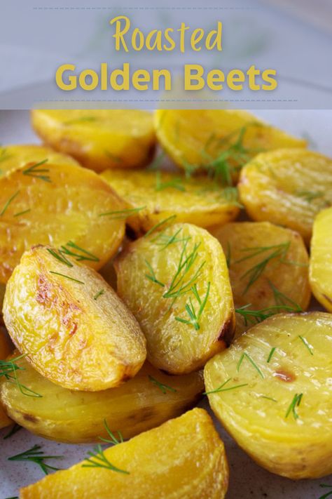 Roasted golden beets, plated and ready to serve Gold Beets Recipe, Roasted Beet Recipes, Golden Beet Recipes, Roasted Yellow Beets, Golden Beets Recipe, Beats Recipe, White Beets, Squash Patties, Roasted Beets Recipe