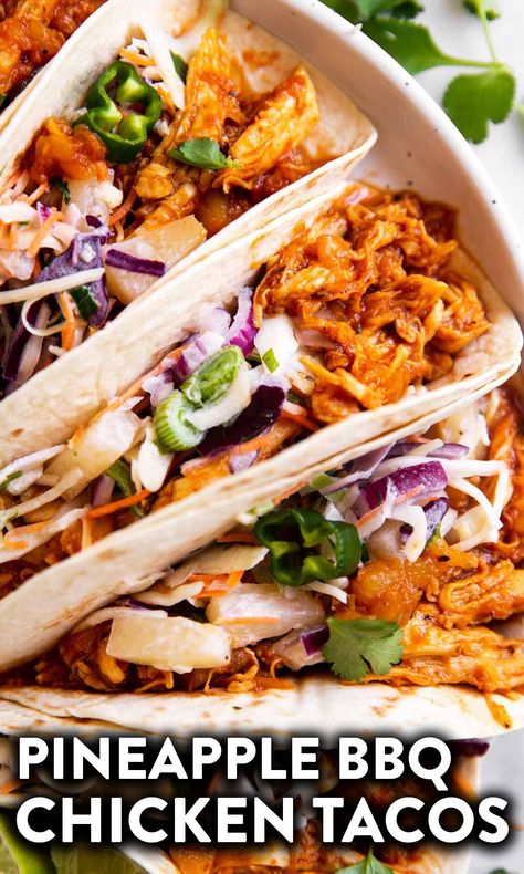 Homemade Shredded Chicken, Pineapple Bbq Chicken, Bbq Chicken Tacos, Easy Summer Meal, Pulled Chicken Tacos, Pulled Chicken Recipes, Bbq Pulled Chicken, Meals Dinner, Easy Recipes For Beginners