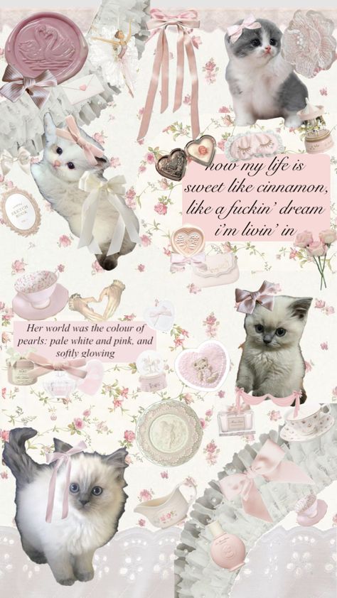 cats #coquette Cats Coquette, Cute Iphone Wallpaper Tumblr, Y2k Background, Desain Quilling, Pink Wallpaper Girly, Bow Wallpaper, Soft Pink Theme, Pop Stickers, Wallpaper Doodle