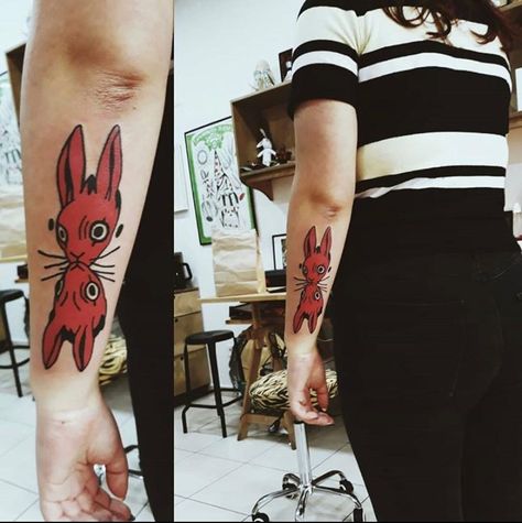 Mismatched Tattoos, Gold Fish Tattoo, See Tattoo, Cowgirl Tattoos, Rabbit Tattoo, Funky Tattoos, Clever Tattoos, Rabbit Tattoos, Weird Tattoos