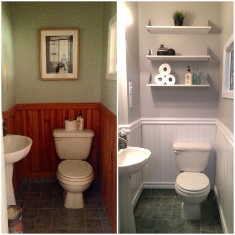 Our own small bath renovation. Toilet Alcove, Old Bathroom Decor, Small Bathroom On A Budget, Home Bathroom Ideas, Small Home Renovation, Home Interior Ideas, Bathroom Remodeling Ideas, Ideas For Bathroom, Old Bathroom