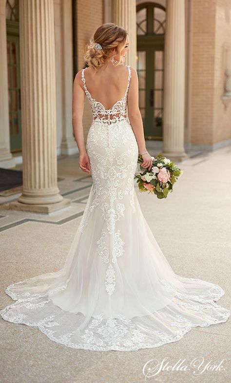 Chic Bridal Dress, Backless Mermaid Wedding Dresses, Rhinestone Wedding Dress, Stella York Wedding Dress, Wedding Silhouette, Wedding Dress Guide, Trumpet Wedding Dress, Stella York, White Wedding Dress