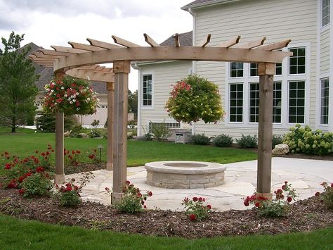 Fireplace Pergola, Outdoor Yard Ideas, Curved Pergola, Lawn Landscape, Patio Pavers Design, Outdoor Fireplace Designs, Patio Pavers, Pergola Swing, Sloped Backyard