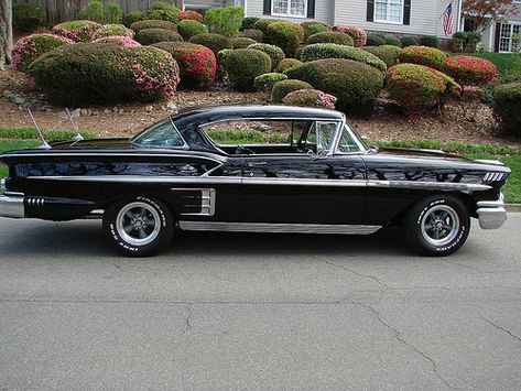 Black Impala, 58 Impala, 1958 Chevy Impala, Antique Cars For Sale, Chevy Classic, Hot Rods Cars Muscle, Vintage Muscle Cars, Chevy Muscle Cars, Classic Cars Trucks Hot Rods