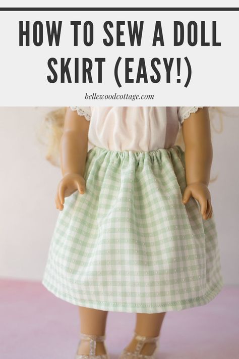 This easy doll skirt sewing tutorial is perfect for beginners. The skirt is a quick project that teaches you sewing basics such as sewing seams and inserting elastic. You can make dozens of cute (and customizable!) doll skirts with this simple tutorial! Basic Sewing Projects For Beginners, Doll Skirt Pattern, Skirt Sewing Tutorial, Okie Girl, Doll Dresses Diy, Square Skirt, Skirt Pattern Free, Doll Skirt, Sewing Seams