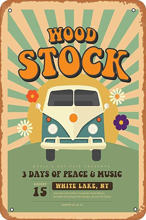 Woodstock Poster, Concert Poster, Vw Bus, Art Music, Woodstock, Poster Art, Tin, Festival, Bar