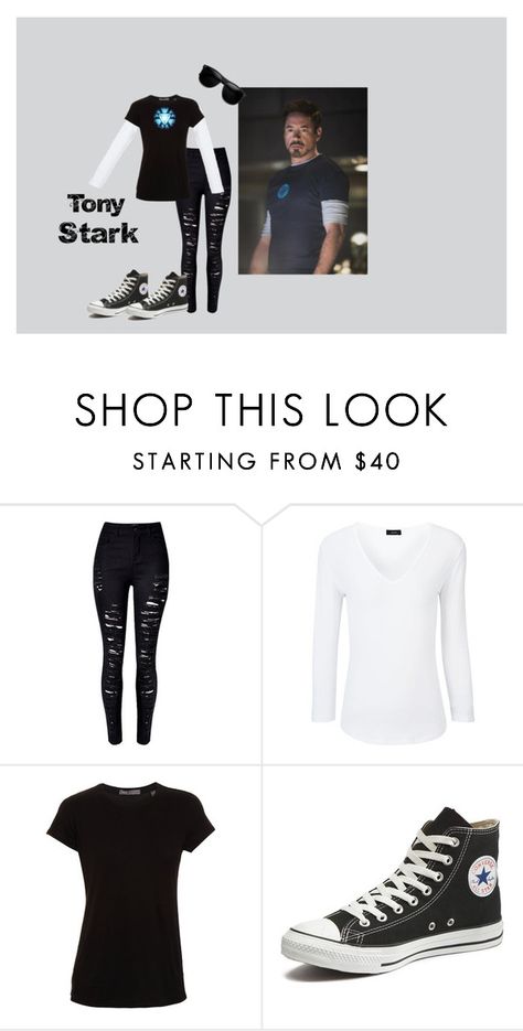 "Tony Stark" by skyequake on Polyvore featuring Joseph, Vince, Reactor, Converse, women's clothing, women, female, woman, misses and juniors Tony Stark Outfit, Tony Stark Costume, Stark Outfit, Tony Stark Cosplay, Mcu Marvel, Fandom Outfits, Tony Stark, Clothing Women, Avengers