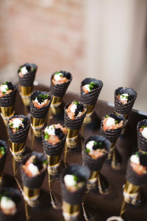 Mini Waffle Cones, Catering Hors D’oeuvres, Wedding Passed Hors D’oeuvres, Japanese Food Presentation, Canapes Photography, Seafood Hors D’oeuvres, Hors Doeuvres Party, Wedding Hors D'oeuvres, Wedding Canapes