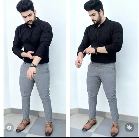 Mens Formal Clothing Styles, Formal Mens Fashion Party, Smart Formals For Men, Pant Shirt Combination Men, Formal Pants Outfit, Boys Formal Outfit, Shirt Combination Men, Formal Clothes For Men, Black Shirt Outfit Men