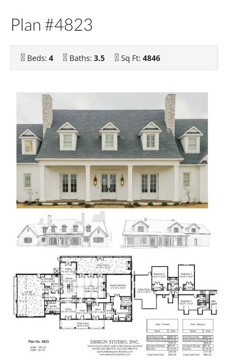 Colonial Farmhouse Plans, Modern Colonial House Plans, Symmetrical House Plans, Symmetrical House, Colonial Floor Plans, Southern Colonial House Plans, Modern Colonial House, Low Country Homes, Bungalow Floor Plans