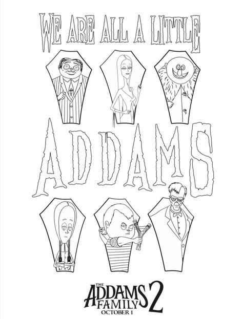 Addams Family Gift Ideas, Wednesday Addams Coloring Pages, Addams Family Art, Family Coloring Pages, Adams Family, Family Drawing, The Addams Family, Family Coloring, Family Project