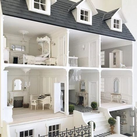 White Dollhouses! Ikea Catalog, Doll House Plans, Victorian Dollhouse, Dolls House Interiors, Modern Dollhouse, Art Deco Home, Barbie House, Miniature Houses, Miniature House