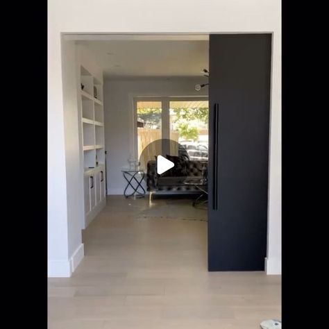 KN Crowder on Instagram: "Pocket doors don't always have to disappear. This stunning black pocket door sits proud out of the pocket to show-off it's extra-long door pull. What look do you prefer? Installation by @matthewvincentbg #barndoor #slidingdoors #pocketdoor #barndoorhardware" Soundproof Pocket Door, Large Single Pocket Door, Narrow Double Pocket Doors, Doubke Pocket Doors, Cavity Slider Pocket Door, Double Pocket Doors Grey, Diy Pocket Door, Pocket Door, Double Pocket Door