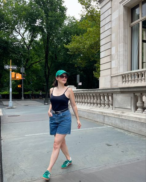 did I buy this lemonade 🍋 only to use as a prop ? 💌 outfit links in my bio on my @shop.ltk #summerfashion #summeroutfitideas #summeroutfitinspo #denimshorts #greensneakers #adidasgazelle #gazelleadidas #gazelleindoor #sportyandrich #sundayoutfit #casualoutfit Green gazelle indoor adidas, denim shorts, sporty and rich cap, casual outfit, Sunday outfit, ootd, elevated timeless style, elevated timeless outfit Sporty And Rich Cap, Adidas Gazelle Indoor Outfit, Cap Casual Outfit, Green Adidas Gazelle, Green Gazelle, Adidas Gazelle Indoor, Sunday Outfit, Outfit Links, Timeless Outfits