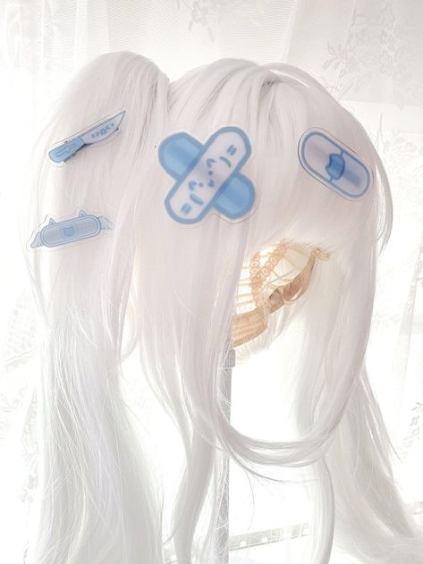 The price is for a hairclip only, others are not included. Blue Kawaii Accessories, Cute Accessories For Hair, Cute Blue Accessories, Angel Neighborhood, Hairclip Aesthetic, Yami Kawaii Outfit, Hospitalcore Aesthetic, Wave Emoji, Yami Kawaii Fashion