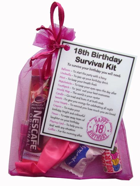 18th & 21st Birthday Survival Kit gift for 18th gift, 21st gift for her, Pink | eBay Funny Gifts For 18th Birthday, Funny 18th Birthday Gifts, 18th Birthday Survival Kit, 30th Birthday Survival Kit, Gift For 18th Birthday Girl, Diy 18th Birthday Gifts, 21st Birthday Survival Kit, 30th Birthday Gifts For Best Friend, 18th Birthday Gifts For Best Friend