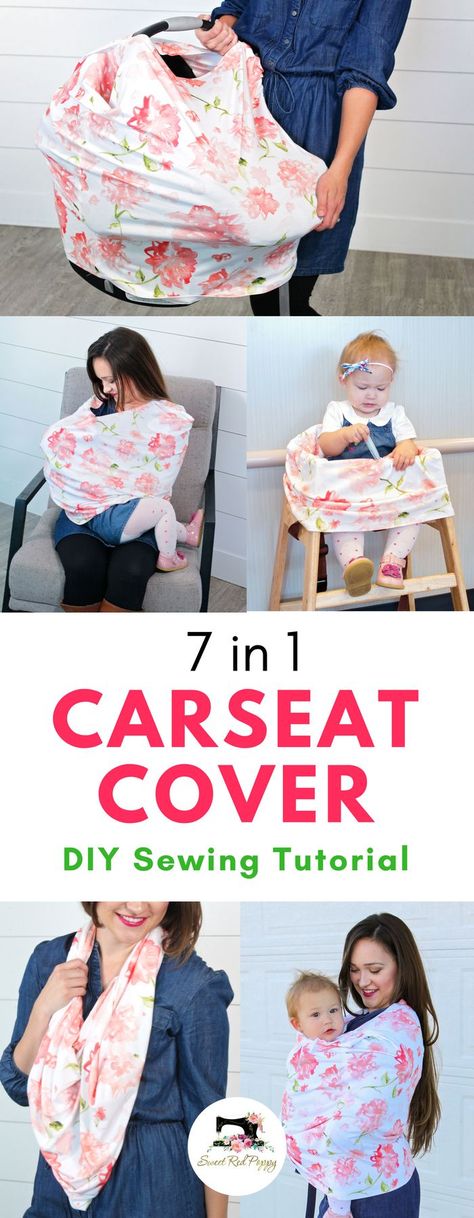 7 in 1 Carseat Canopy Cover Sewing Tutorial with Free Pattern and Custom Printed Spoonflower Fabric Diy Car Seat Cover, Infinity Scarf Tutorial, Unicorn Diy, Baby Carrier Cover, Diy Sewing Tutorials, Highchair Cover, Scarf Tutorial, Diy Bebe, Beginner Sewing Projects Easy