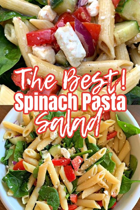 Pasta Salad With Spinach And Feta, Easy Spinach Pasta, Spinach Pasta Salad, Pasta Salad Easy, Twisted Pasta, Salad Lovers, Feta Tomato, Salad With Spinach, Pasta Salad With Spinach