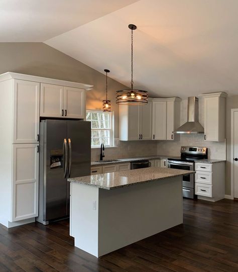 White Kitchen Cabinets With Colored Island, L Shape Kitchen Design With Island, 2 Wall Kitchen Layout, House Renovation Checklist, Small Kitchen Ideas Layout 8x8, Kitchen Dining Room Combo Layout, L Shaped Kitchen With Island Layout, Small L Shaped Kitchen, Shaped Kitchen Island