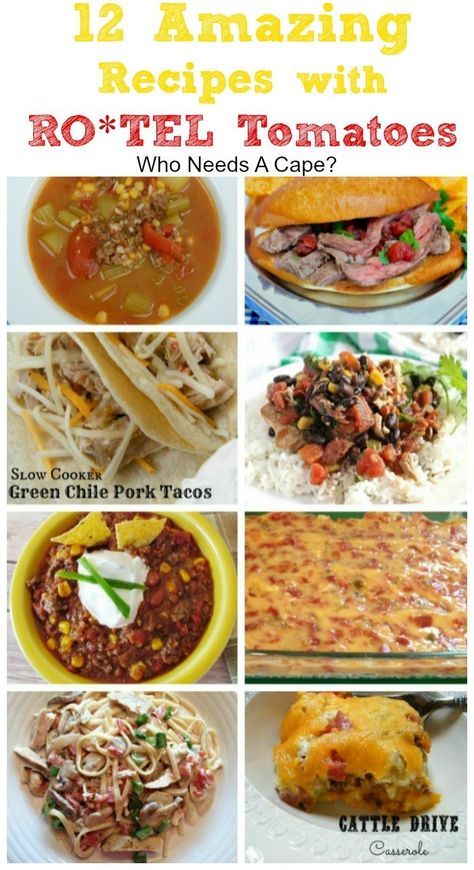 12 Amazing Recipes with Ro*Tel Tomatoes Hobbit Food, Rotel Recipes, Southwest Recipes, Rotel Tomatoes, Pork Tacos, Spring Fun, Simple Food, Soups Stews, Tex Mex Recipes