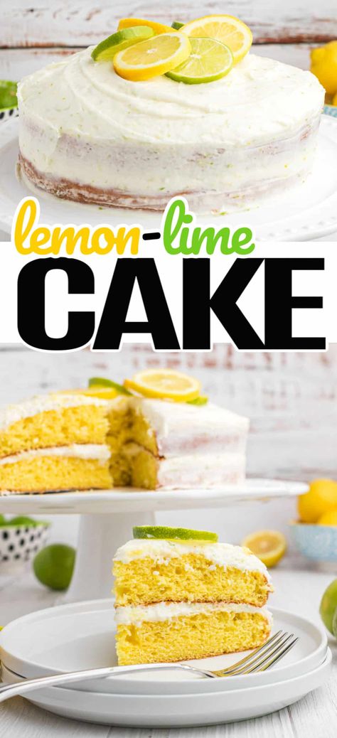 Lemon-Lime Layer Cake is a magical lemon cake filled with lime buttercream frosting that is bursting with deliciously bright, fresh flavors! Lemon Lime Cake Recipe, Lime Buttercream Frosting, Lemon Lime Cake, Lime Frosting, Lemon Cake Filling, Lime Buttercream, Lime Cake Recipe, Dessert Lemon, Frosting Buttercream