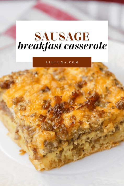 Sausage Breakfast Casserole - eggs, sausage, milk, cheese, and seasonings all layered upon a crescent sheet! The perfect way to start off your morning!! #sausagebreakfastcasserole #breakfastcasserole #breakfast #sausage #easybreakfastcasserole Six Sisters Breakfast Casserole, Six Sisters Recipes, Grits Breakfast Casserole, Sausage Egg Breakfast Casserole, Cheese Grits Casserole, Grits Breakfast, Sausage Breakfast Casserole, Grits Casserole, Plate Recipes