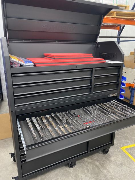 Here are some photos of a customers' Husky 56-inch, 18-drawer toolbox, outfitted with foam tool organizers for the Husky 1025-pc set. Husky Tool Box Organization, Husky Tool Box, Foam Tool Organizer, Toolbox Organization, Motorcycle Workshop, Workshop Garage, Mechanics Tool Set, Auto Shop, Luxury Garage