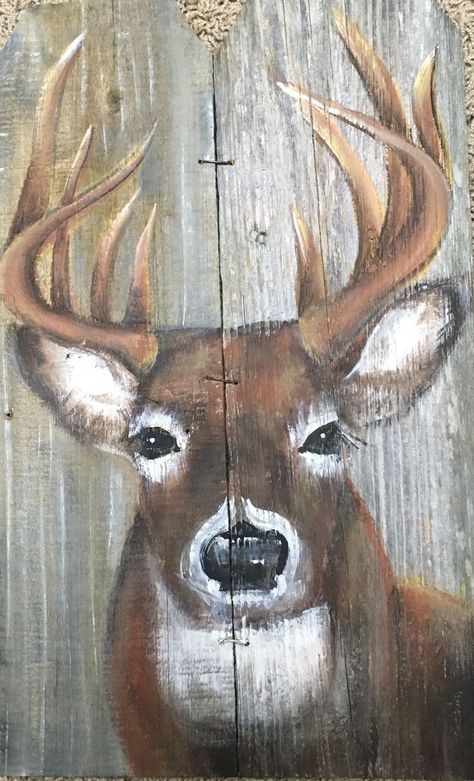 Tre Kunst, Deer Painting, Barn Wood Crafts, Deer Decor, Deer Art, Pallet Painting, Pallet Art, A Deer, Tole Painting