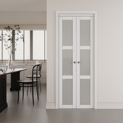 HOZONE Forested Glass Solid Core Manufactured Wood Pivot-French Or Bi-Fold Doors with Hardware Kit & Reviews | Wayfair Kitchen Appliance Set, Bi Fold Door, Door Hardware Interior, Pivot Doors, Solid Core, Nursery Furniture Sets, French Interior, Cabinets For Sale, Bifold Doors