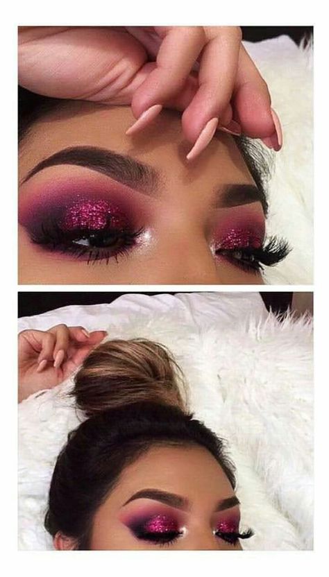 Sliver Makeup, Shimmery Makeup, Quinceanera Makeup, Pink Smokey Eye, Pink Eyeshadow Look, Makeup Pictorial, Pink Eye Makeup, Dark Eyeshadow, Dramatic Eye Makeup