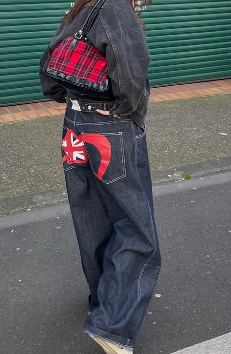 #london #fashion #aesthetic #jeans #jadedldn #flag #girl #ootd #red #outfitideas #baggy Jaded #jeansjacket Jaded London Outfit Aesthetic, Jaden London Jeans, Jaded London Jeans Outfit, Union Jack Outfit, Jaded London Aesthetic, Jaded London Outfit, Jaded Jeans, Realism Aesthetic, Jaded London Colossus Jeans