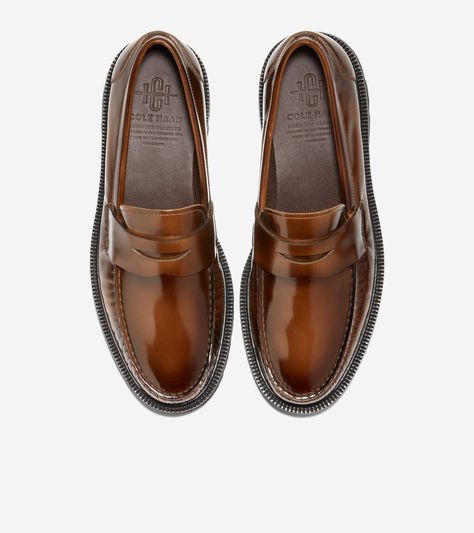 Men's American Classics Penny Loafers in Brown | Cole Haan Leather Shoe Care, Work Travel Bag, Comfortable Work Shoes, Oxford Boots, Shopping Clothes, Cole Haan Men, Winter Outfits Men, Penny Loafer, Boots And Sneakers