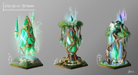 ArtStation - Crystal Gaia Shrine Concepts, Chauncy Felisz Shrine Concept Art, Crystal Shrine, Magic Architecture, 2d Isometric, Giant Crystal, Female Comic Characters, Shrines Art, Alien Plants, Rune Stones