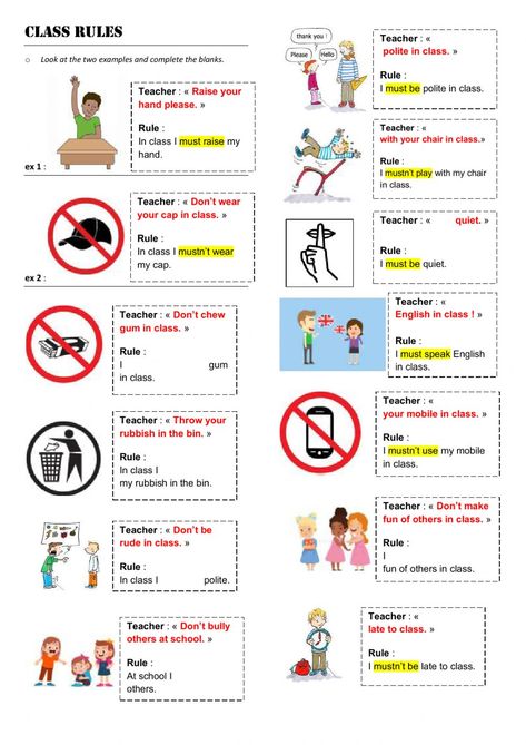 Notice Bahasa Inggris, School Rules Worksheet, Kindergarten Classroom Rules, Classroom Rules Printable, Classroom Commands, Online Teaching Resources, Language Journal, Art Classroom Management, English Grammar For Kids