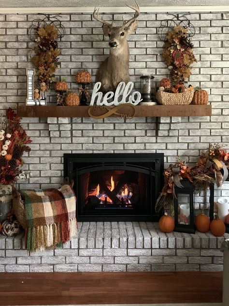 My Fall fireplace 2019 Fall Fireplace Mantel Decor, Deer Mount Decor, Fall Fireplace Mantel, Hearth Decor, Deer Head Decor, Farmhouse Mantle Decor, Farmhouse Fireplace Decor, Fall Fireplace Decor, Deer Heads